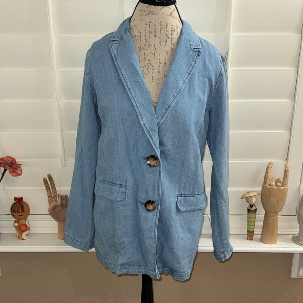 J. Jill Denim Blazer Cape Washes Cotton Linen Blend